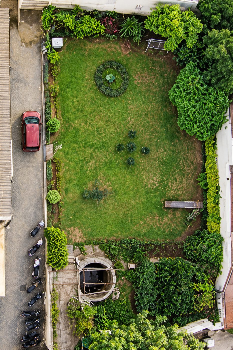 Inder Prakash · Udaipur — lawn layout from above