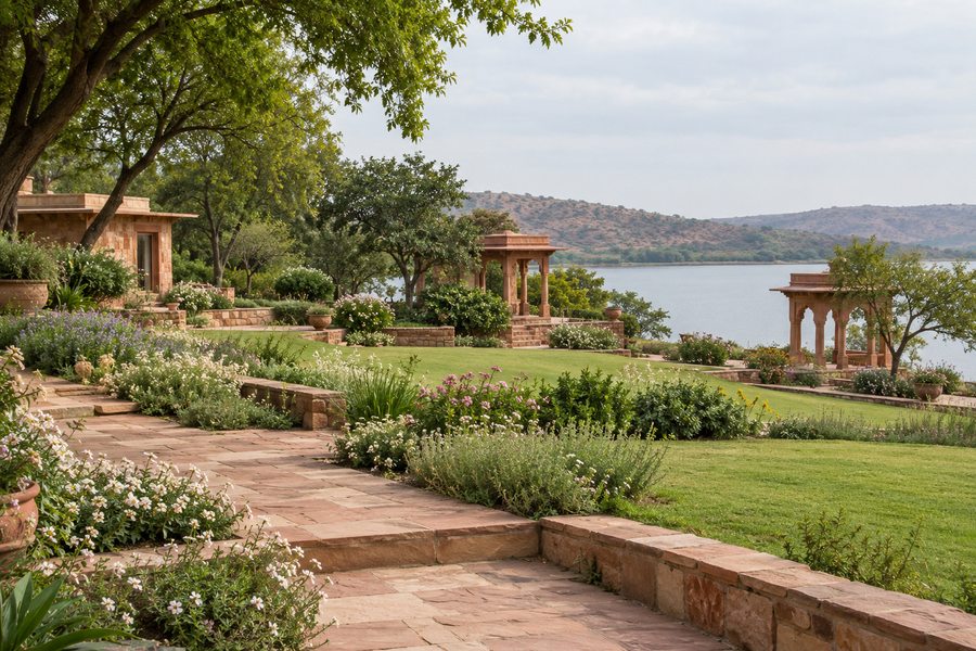 Concept: lakeside lawn and terraces