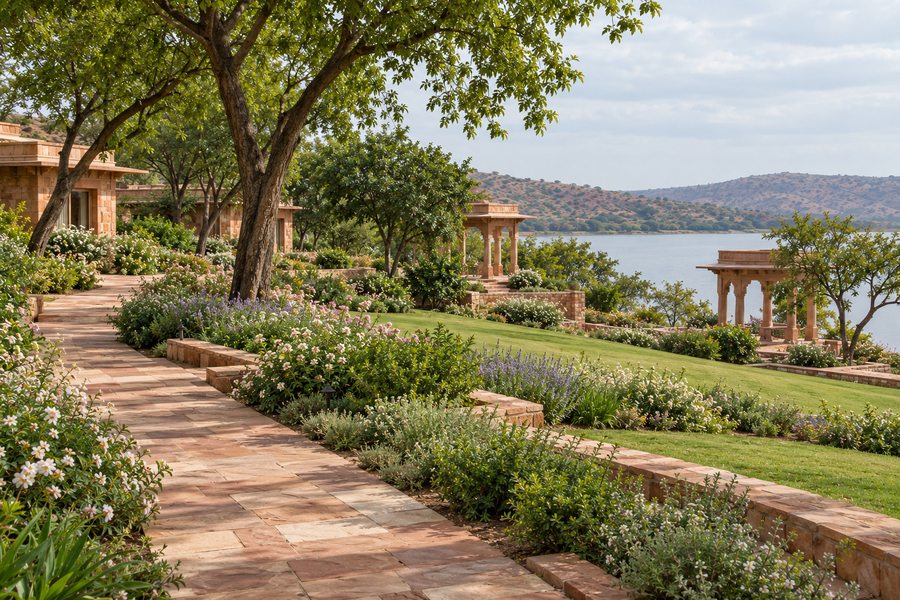 Concept: stone walk between planted beds