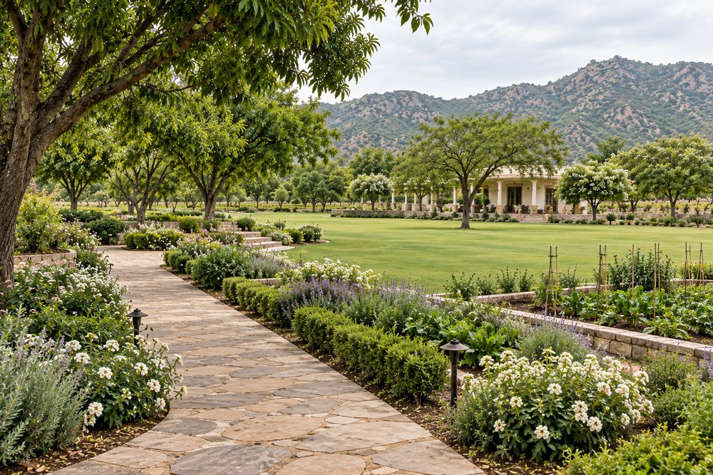 Illustrative concept: estate lawn and long walk